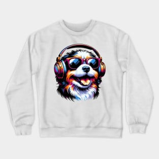 Smiling Russian Tsvetnaya Bolonka DJ in Artistic Splendor Crewneck Sweatshirt